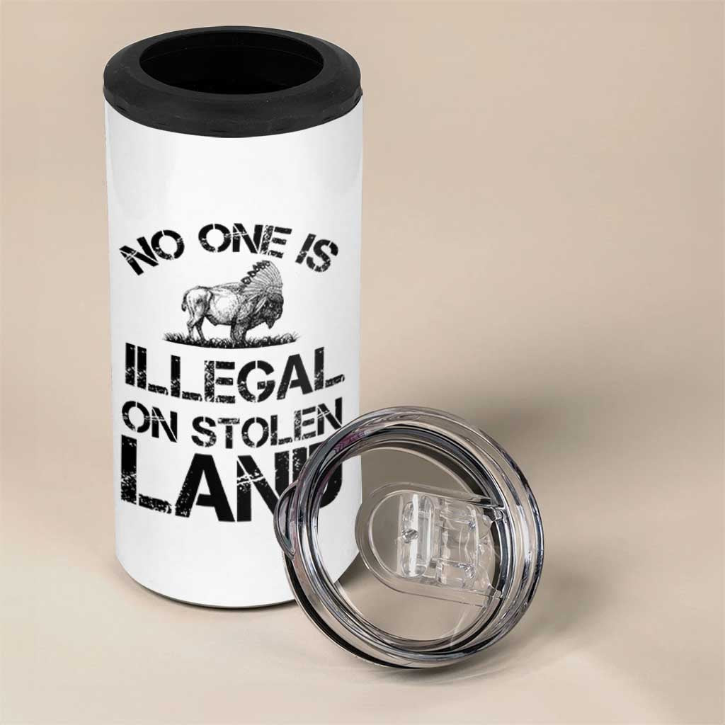 Native American Buffalo Graphic 4 in 1 Can Cooler Tumbler No One Is Illegal On Stolen Land