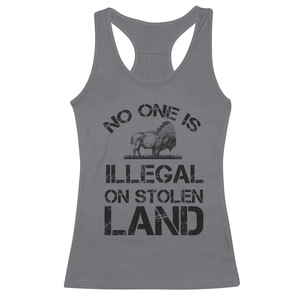 Native American Buffalo Graphic Racerback Tank Top No One Is Illegal On Stolen Land