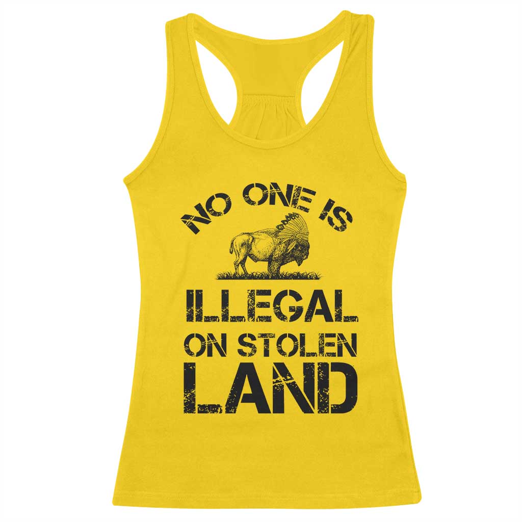 Native American Buffalo Graphic Racerback Tank Top No One Is Illegal On Stolen Land