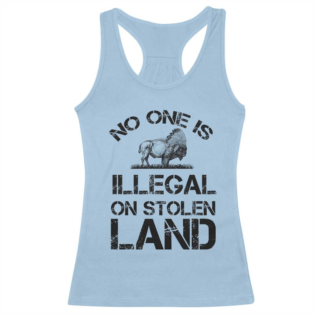 Native American Buffalo Graphic Racerback Tank Top No One Is Illegal On Stolen Land