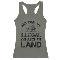 Native American Buffalo Graphic Racerback Tank Top No One Is Illegal On Stolen Land
