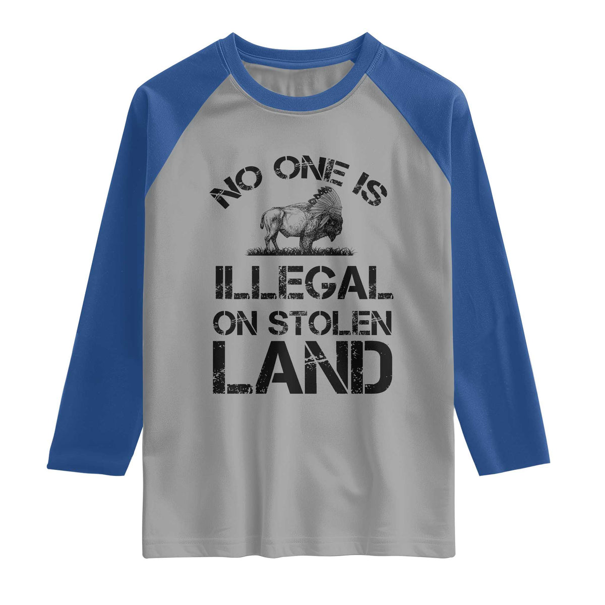 Native American Buffalo Graphic Raglan Shirt No One Is Illegal On Stolen Land