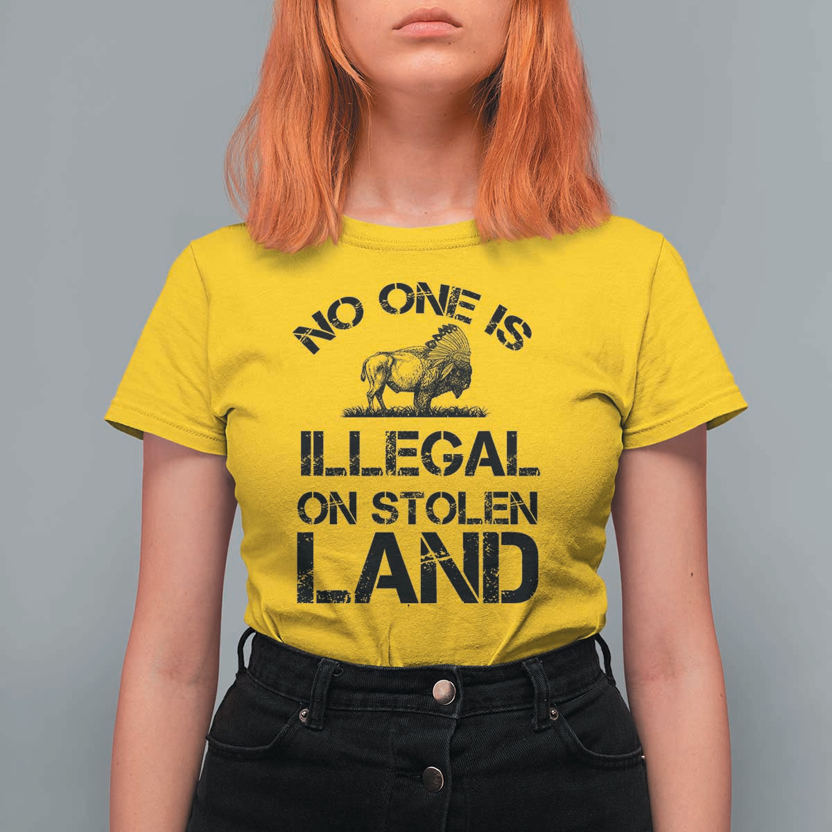 Native American Buffalo Graphic T Shirt For Women No One Is Illegal On Stolen Land