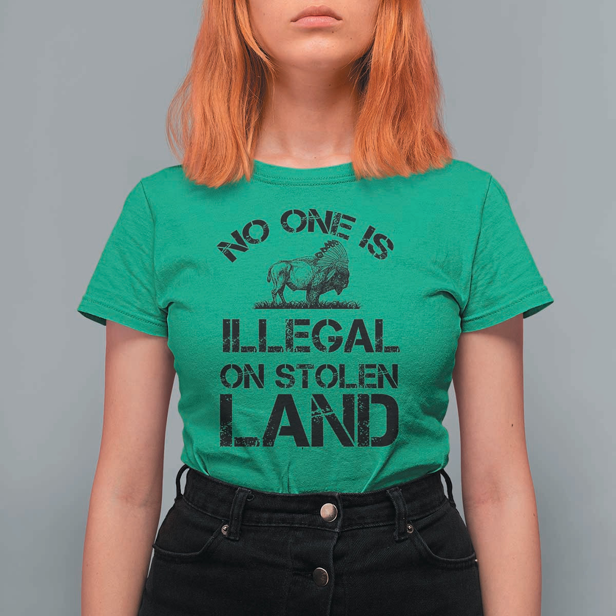 Native American Buffalo Graphic T Shirt For Women No One Is Illegal On Stolen Land