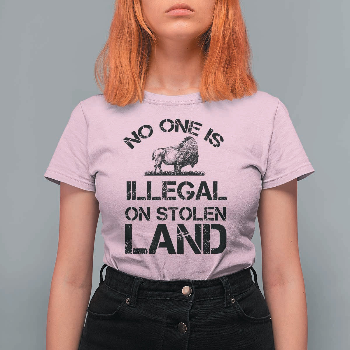 Native American Buffalo Graphic T Shirt For Women No One Is Illegal On Stolen Land