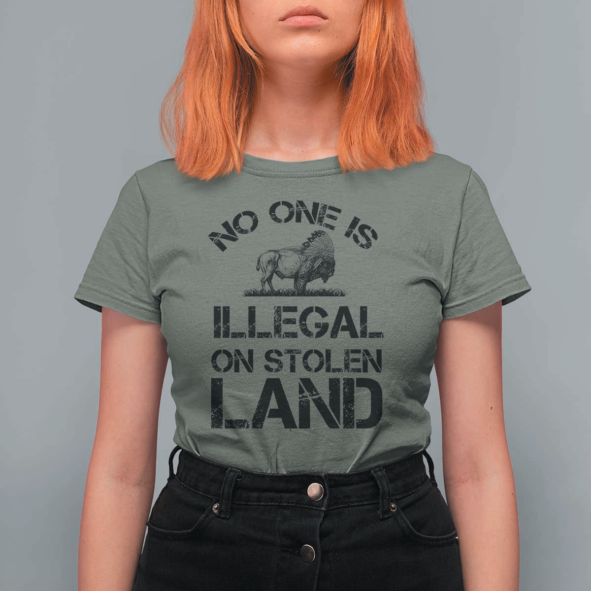 Native American Buffalo Graphic T Shirt For Women No One Is Illegal On Stolen Land