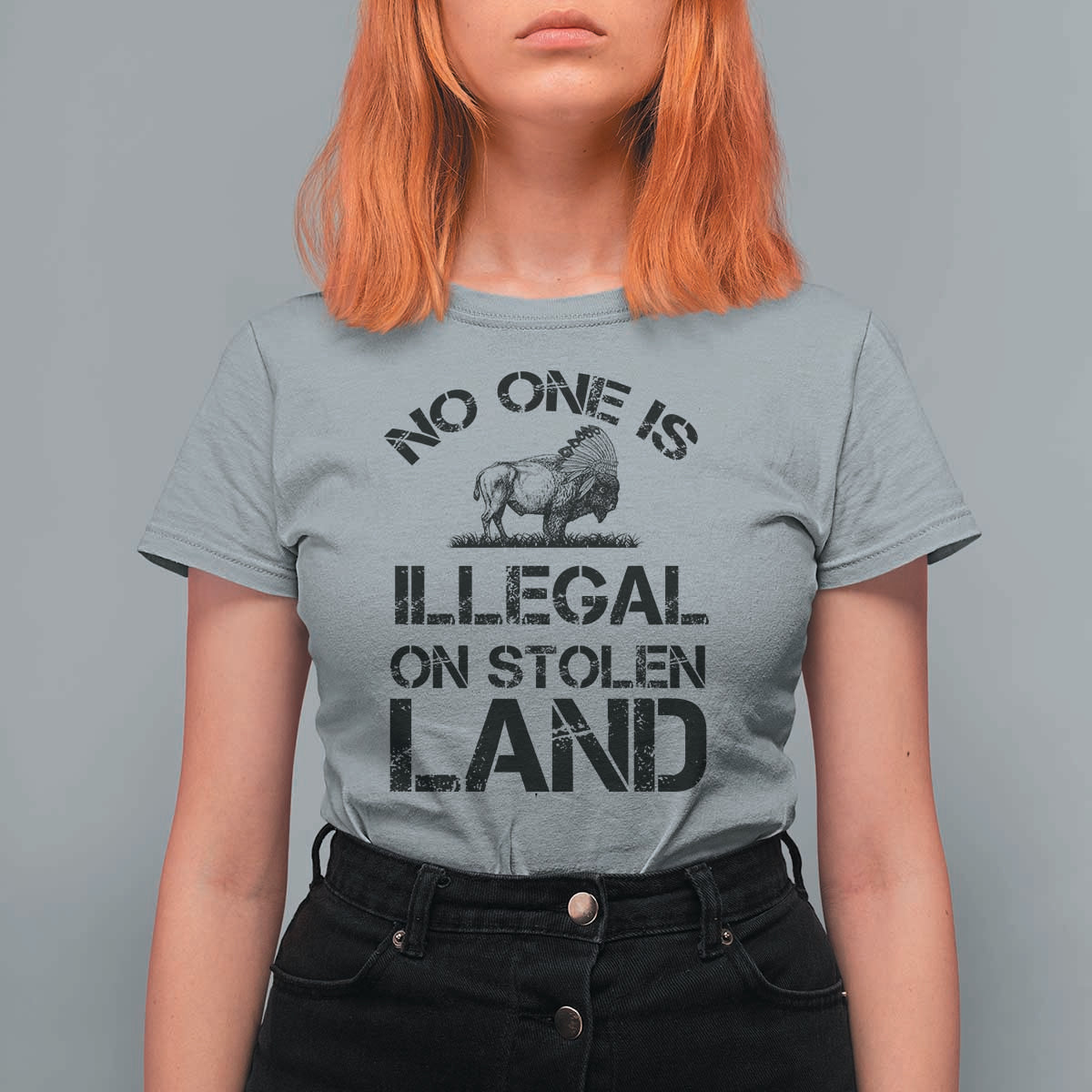 Native American Buffalo Graphic T Shirt For Women No One Is Illegal On Stolen Land