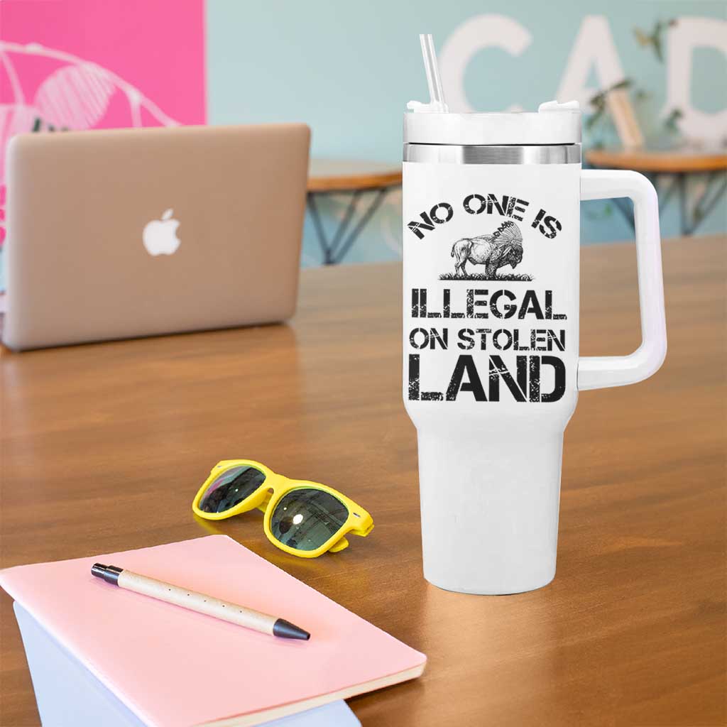 Native American Buffalo Graphic Tumbler With Handle No One Is Illegal On Stolen Land