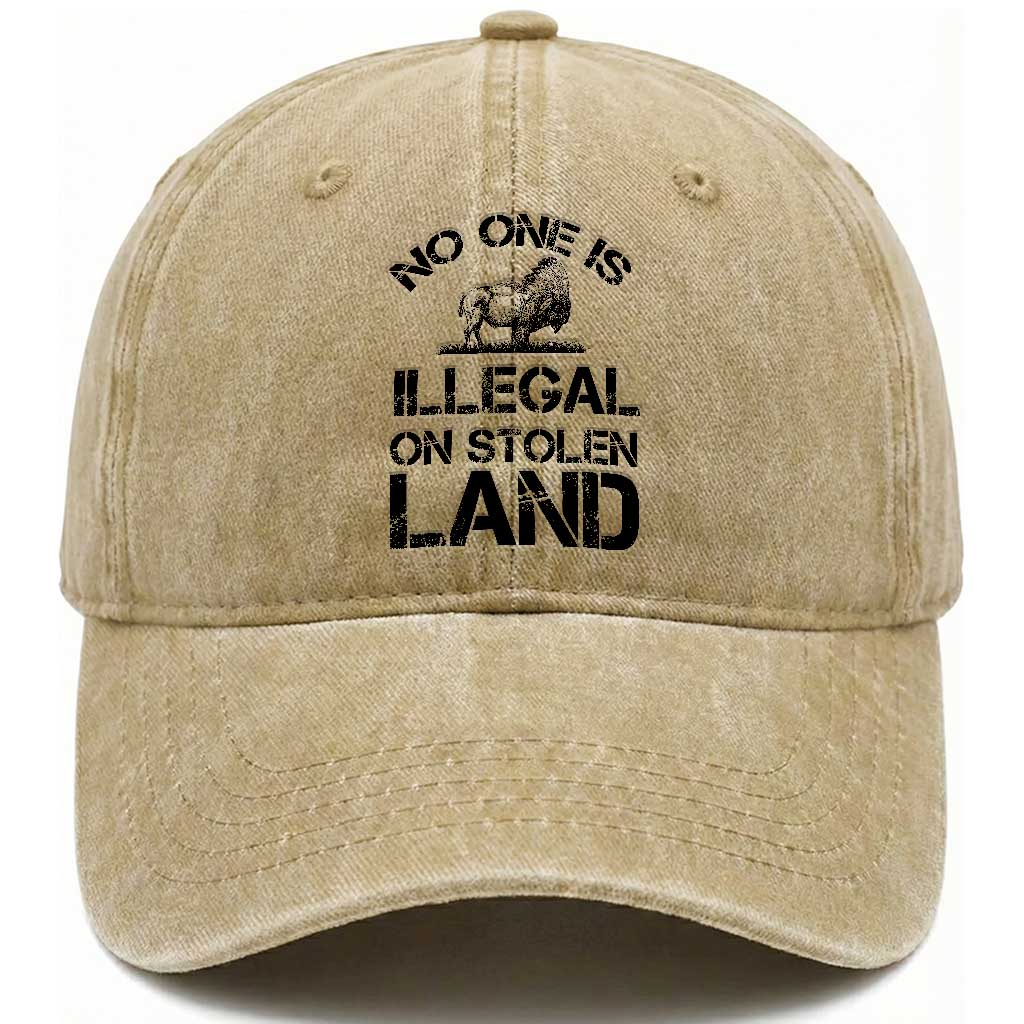Native American Buffalo Graphic Washed Cotton Baseball Cap No One Is Illegal On Stolen Land