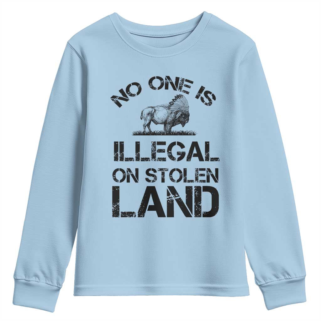 Native American Buffalo Graphic Youth Sweatshirt No One Is Illegal On Stolen Land