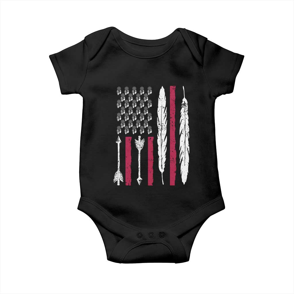 Vintage Native American Flag Baby Onesie Dreamcatcher And Feather Graphic