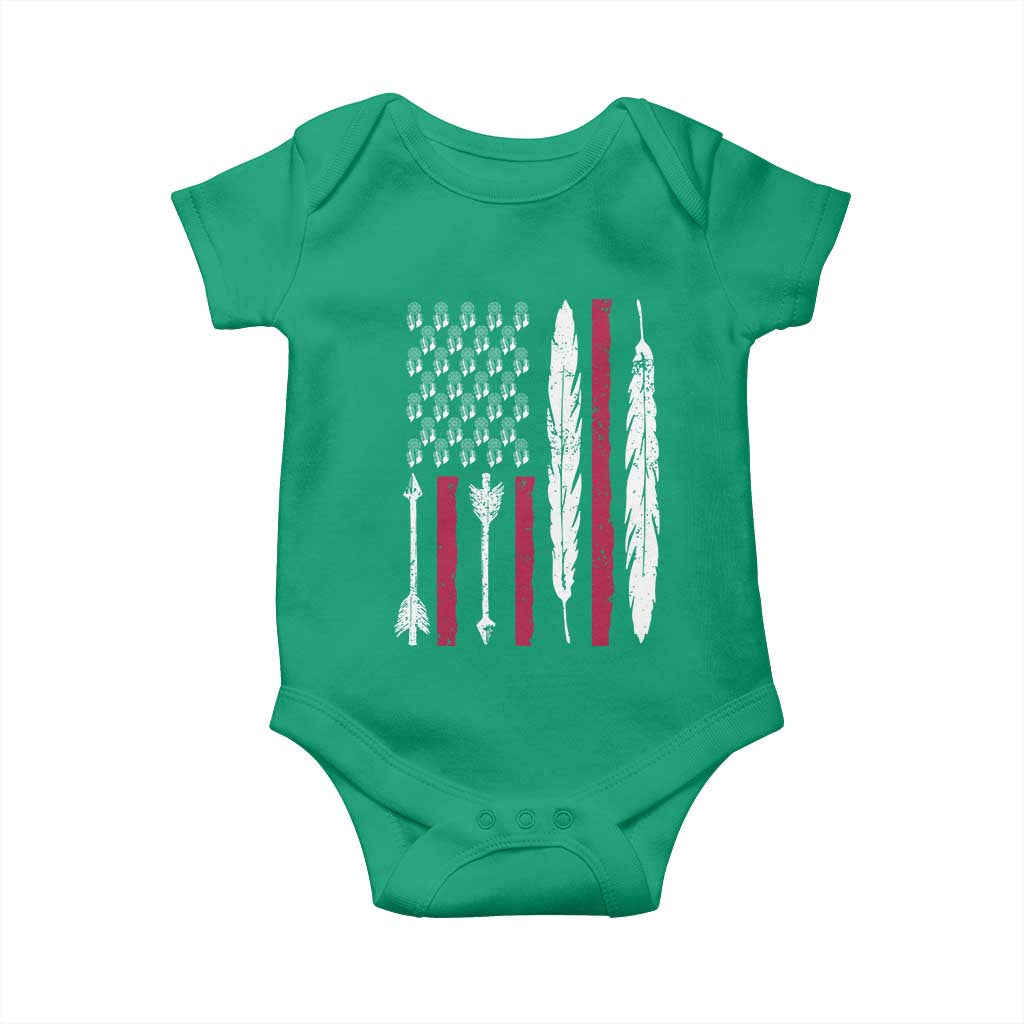 Vintage Native American Flag Baby Onesie Dreamcatcher And Feather Graphic