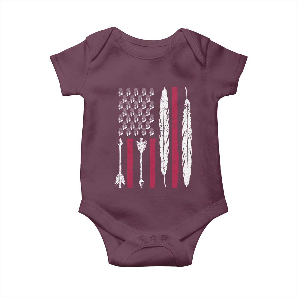Vintage Native American Flag Baby Onesie Dreamcatcher And Feather Graphic