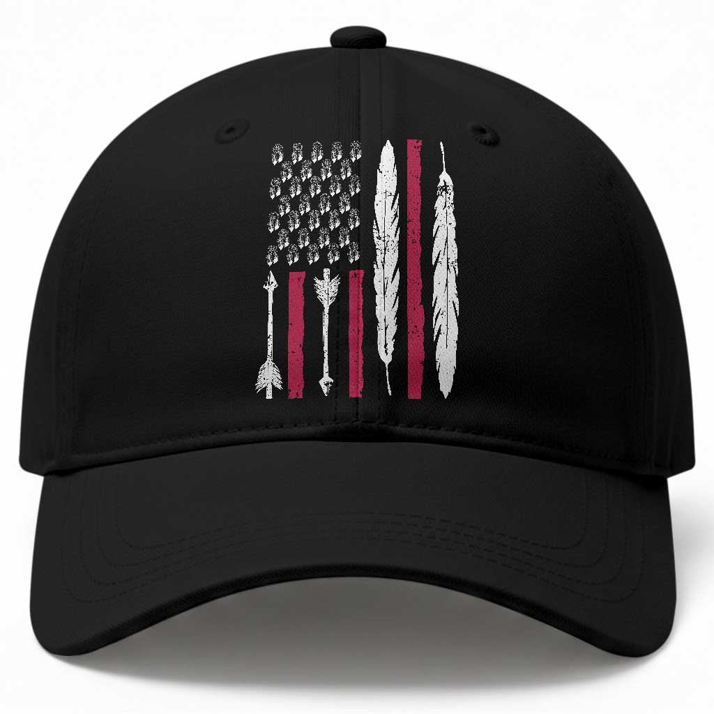 Vintage Native American Flag Baseball Cap Dreamcatcher And Feather Graphic