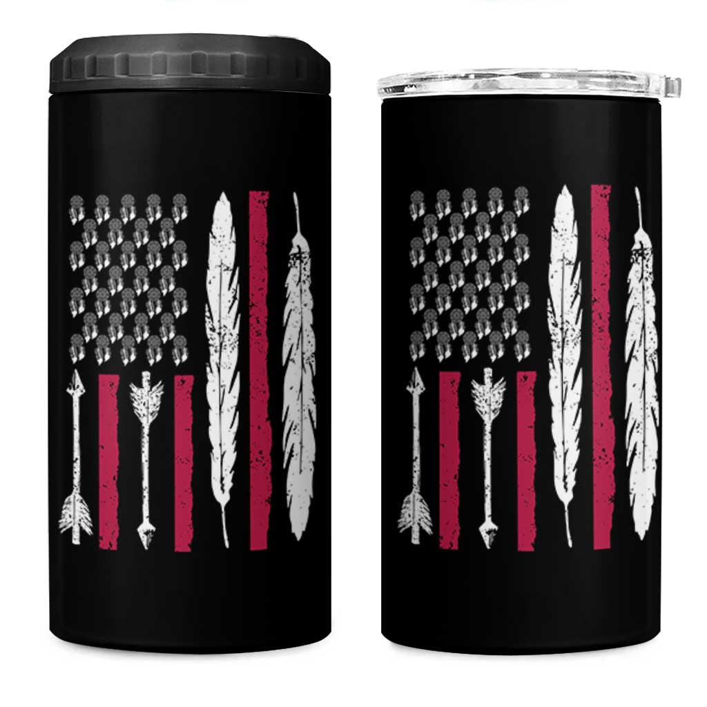 Vintage Native American Flag 4 in 1 Can Cooler Tumbler Dreamcatcher And Feather Graphic