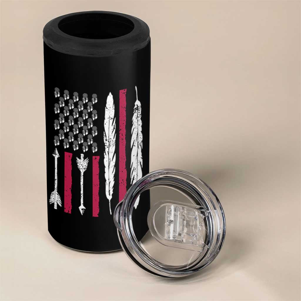 Vintage Native American Flag 4 in 1 Can Cooler Tumbler Dreamcatcher And Feather Graphic