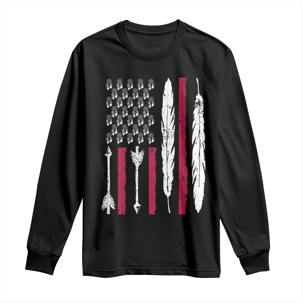 Vintage Native American Flag Long Sleeve Shirt Dreamcatcher And Feather Graphic