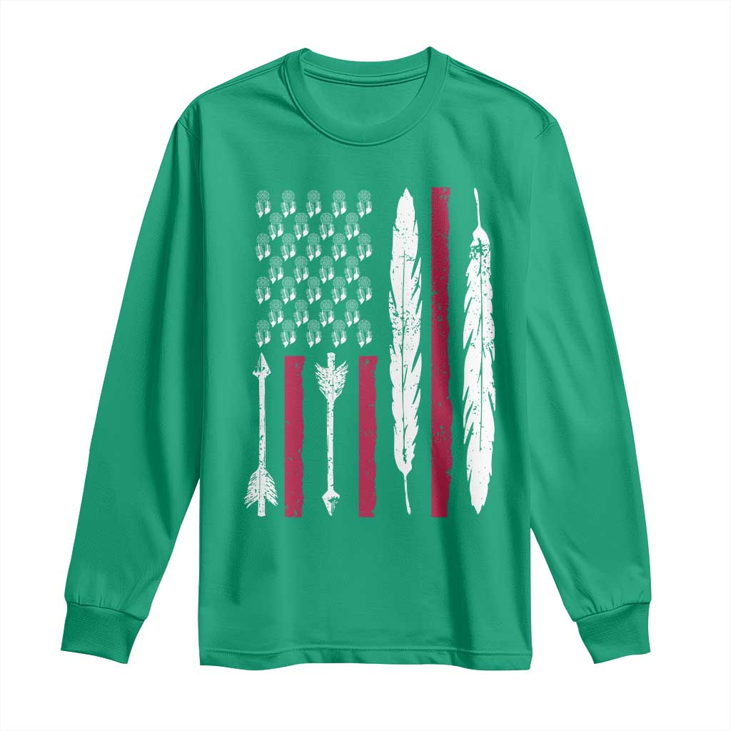 Vintage Native American Flag Long Sleeve Shirt Dreamcatcher And Feather Graphic