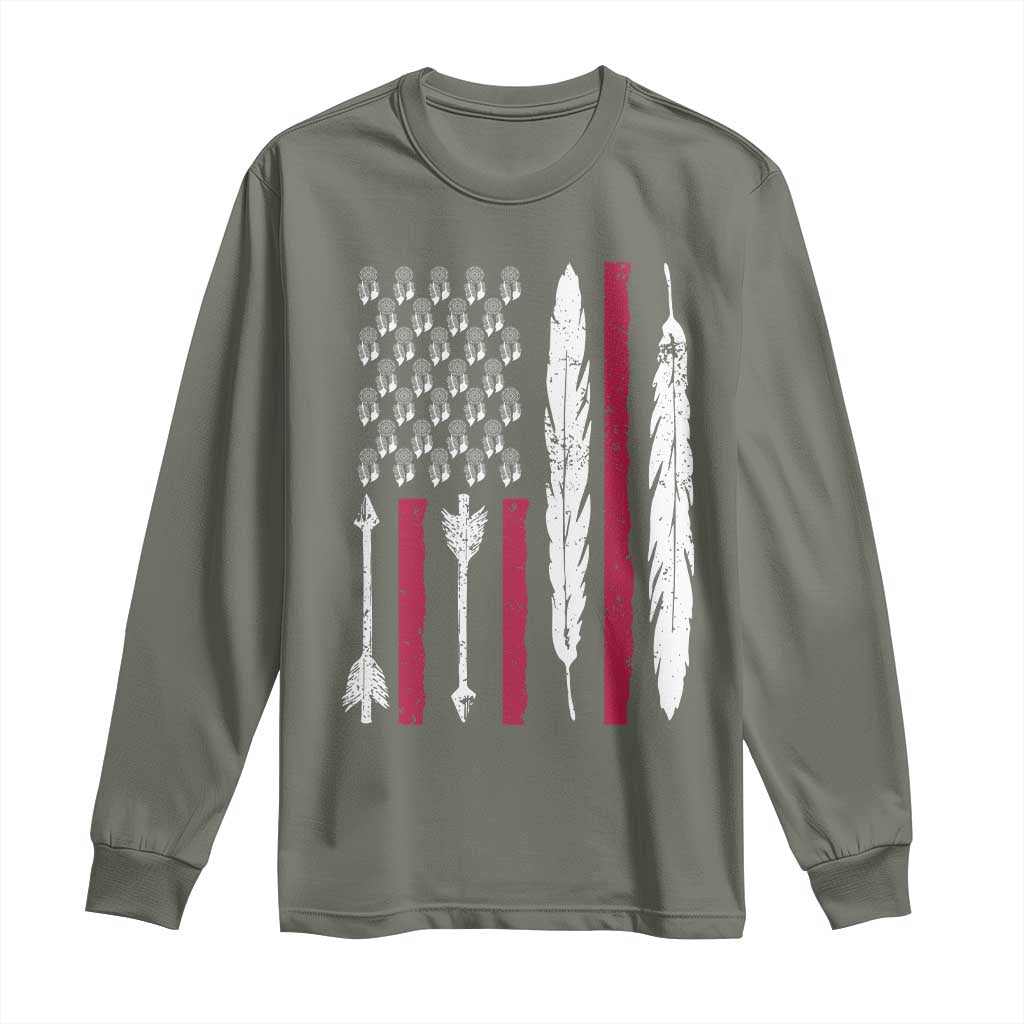 Vintage Native American Flag Long Sleeve Shirt Dreamcatcher And Feather Graphic