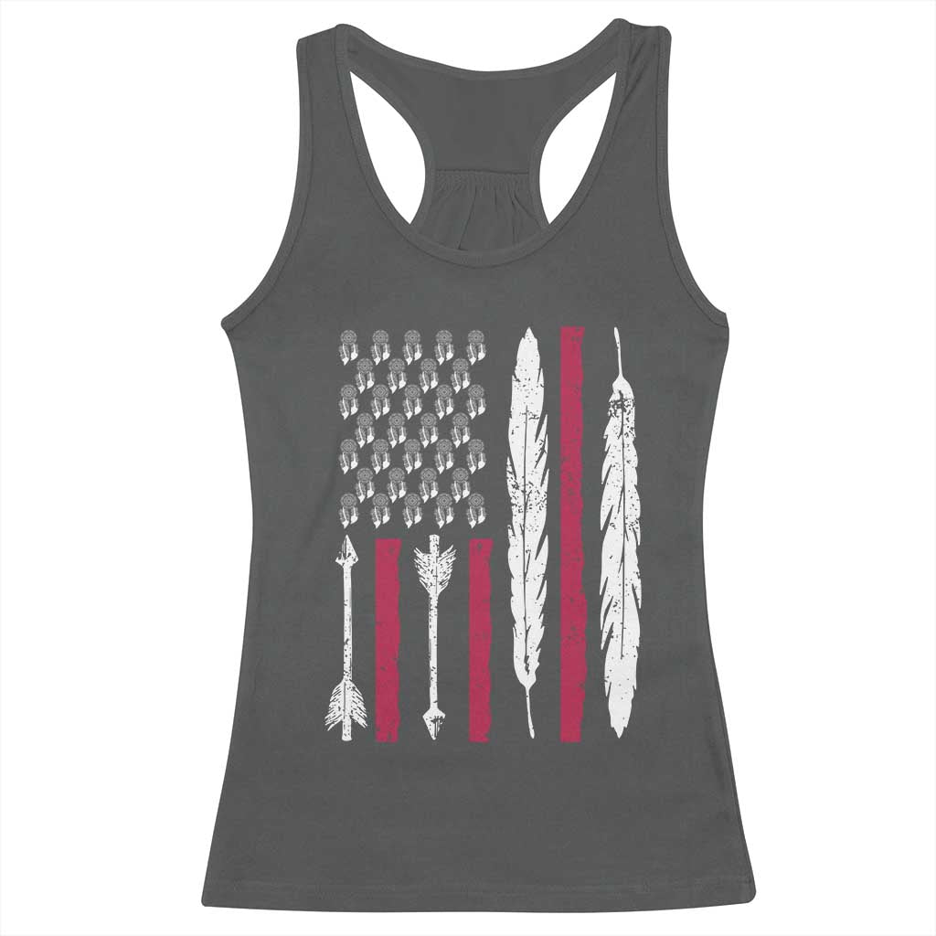 Vintage Native American Flag Racerback Tank Top Dreamcatcher And Feather Graphic