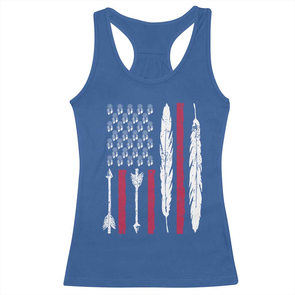 Vintage Native American Flag Racerback Tank Top Dreamcatcher And Feather Graphic