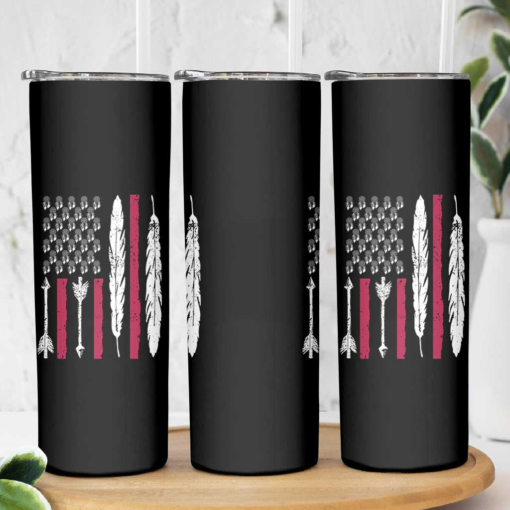 Vintage Native American Flag Skinny Tumbler Dreamcatcher And Feather Graphic
