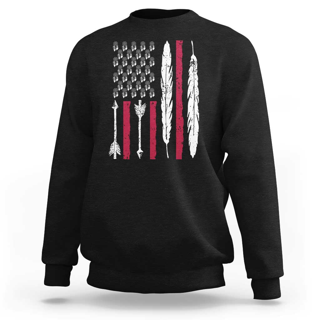 Vintage Native American Flag Sweatshirt Dreamcatcher And Feather Graphic