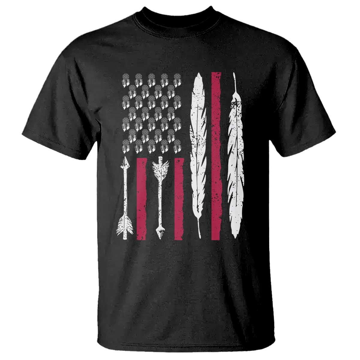 Vintage Native American Flag T Shirt Dreamcatcher And Feather Graphic