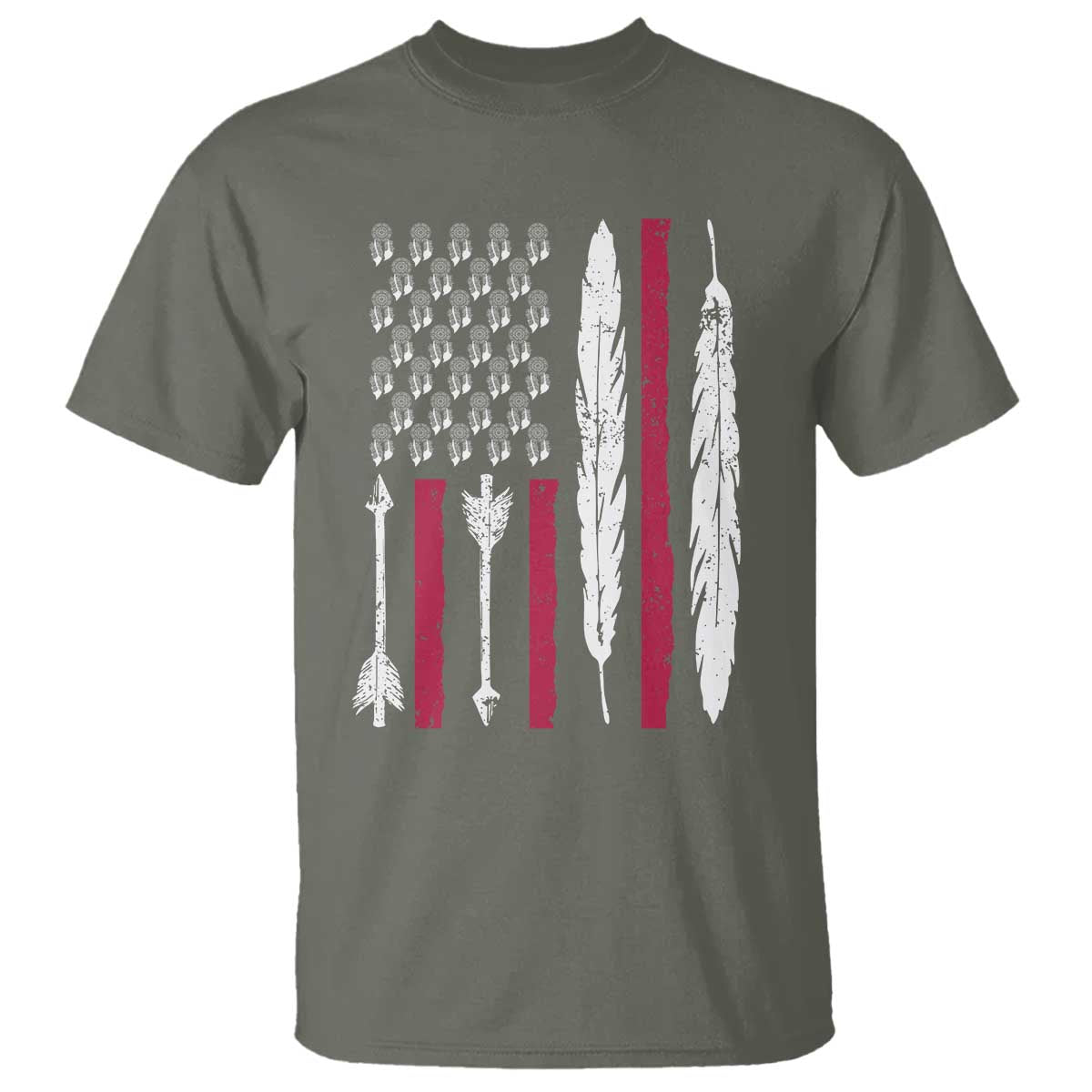 Vintage Native American Flag T Shirt Dreamcatcher And Feather Graphic