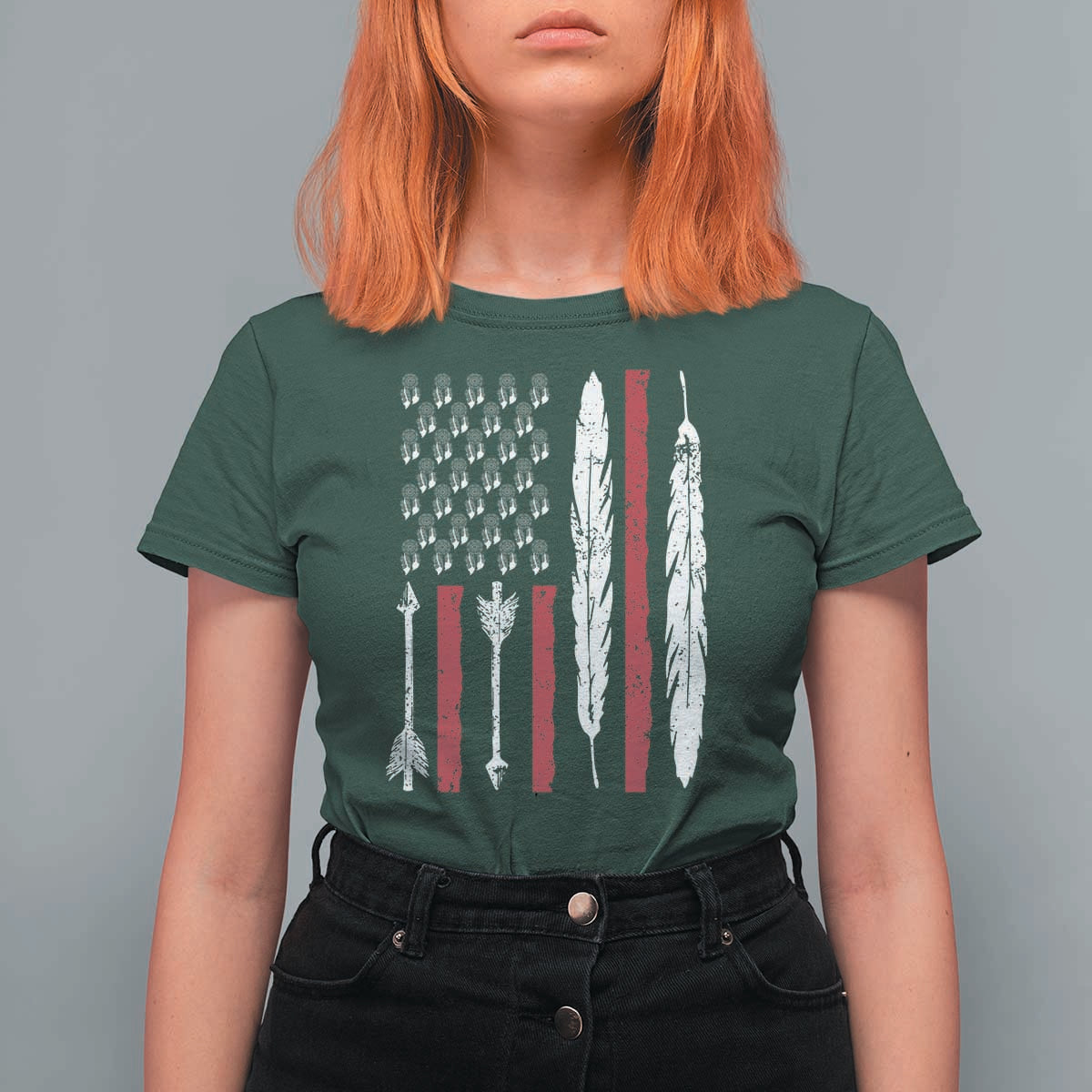 Vintage Native American Flag T Shirt For Women Dreamcatcher And Feather Graphic