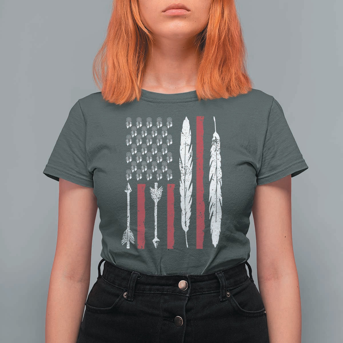 Vintage Native American Flag T Shirt For Women Dreamcatcher And Feather Graphic