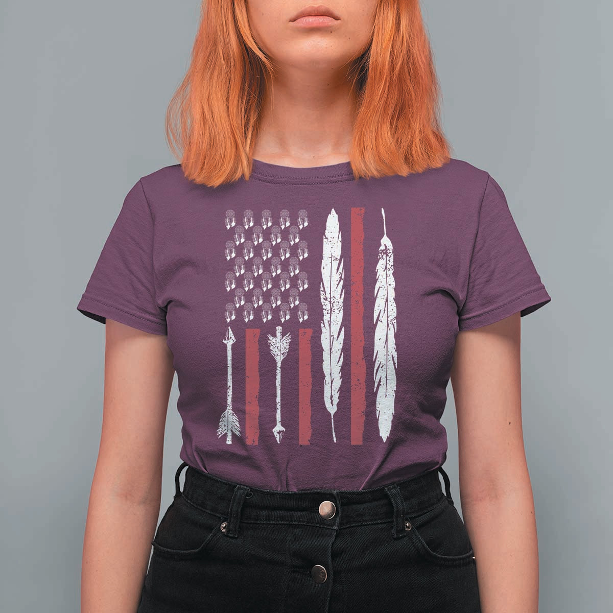 Vintage Native American Flag T Shirt For Women Dreamcatcher And Feather Graphic