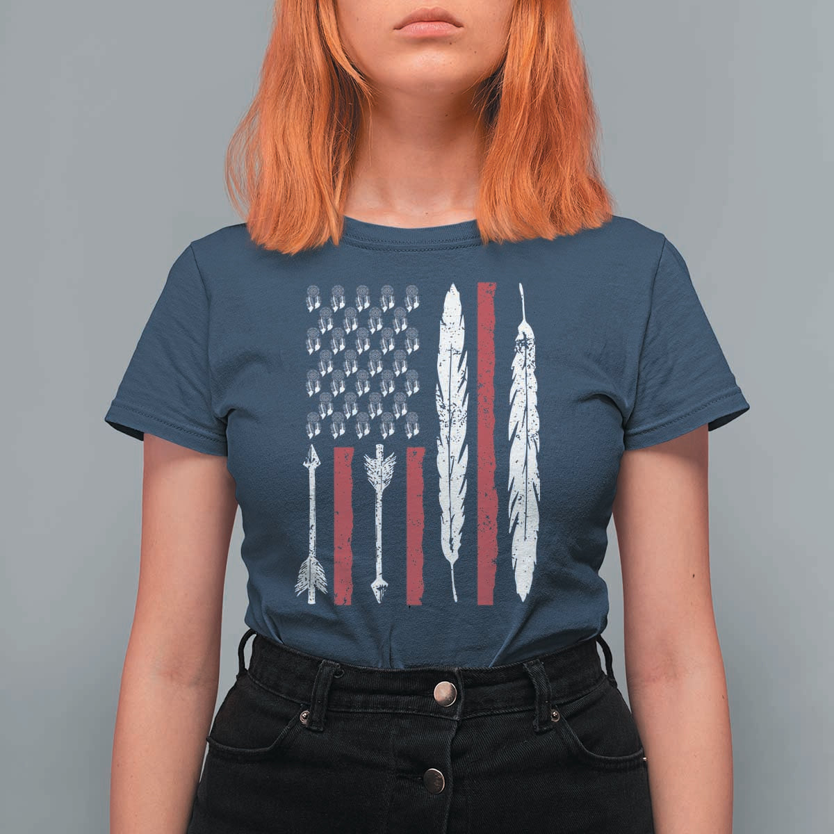 Vintage Native American Flag T Shirt For Women Dreamcatcher And Feather Graphic