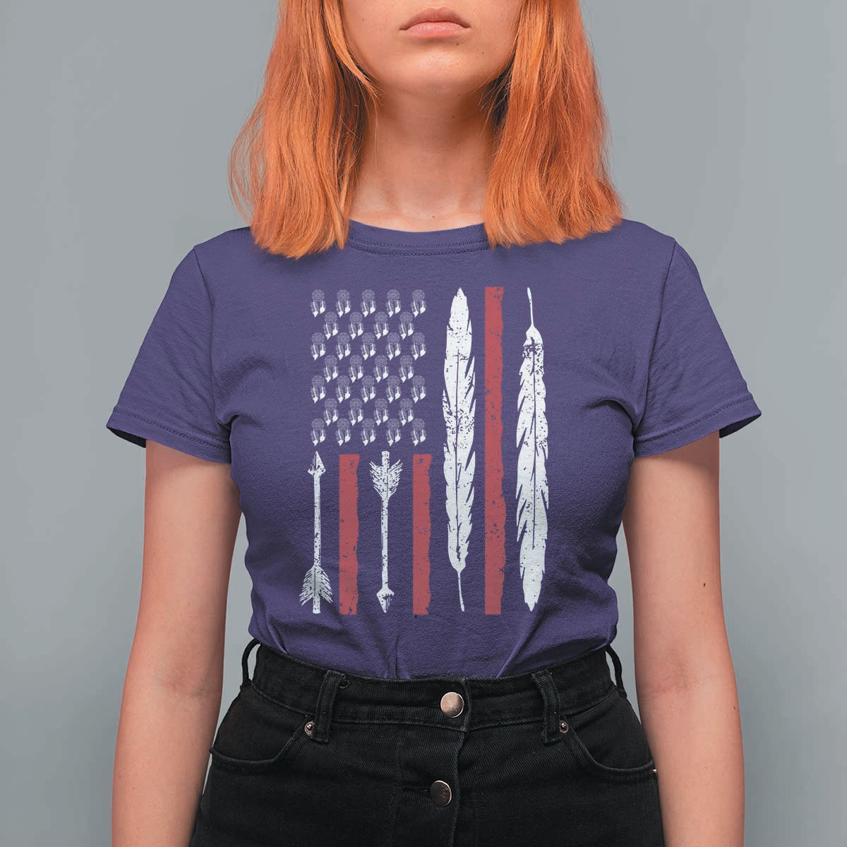 Vintage Native American Flag T Shirt For Women Dreamcatcher And Feather Graphic