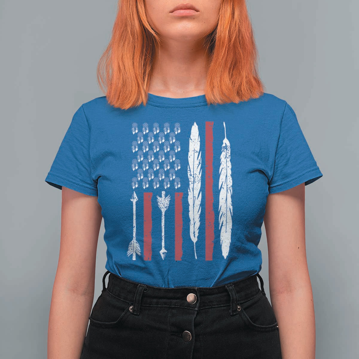 Vintage Native American Flag T Shirt For Women Dreamcatcher And Feather Graphic