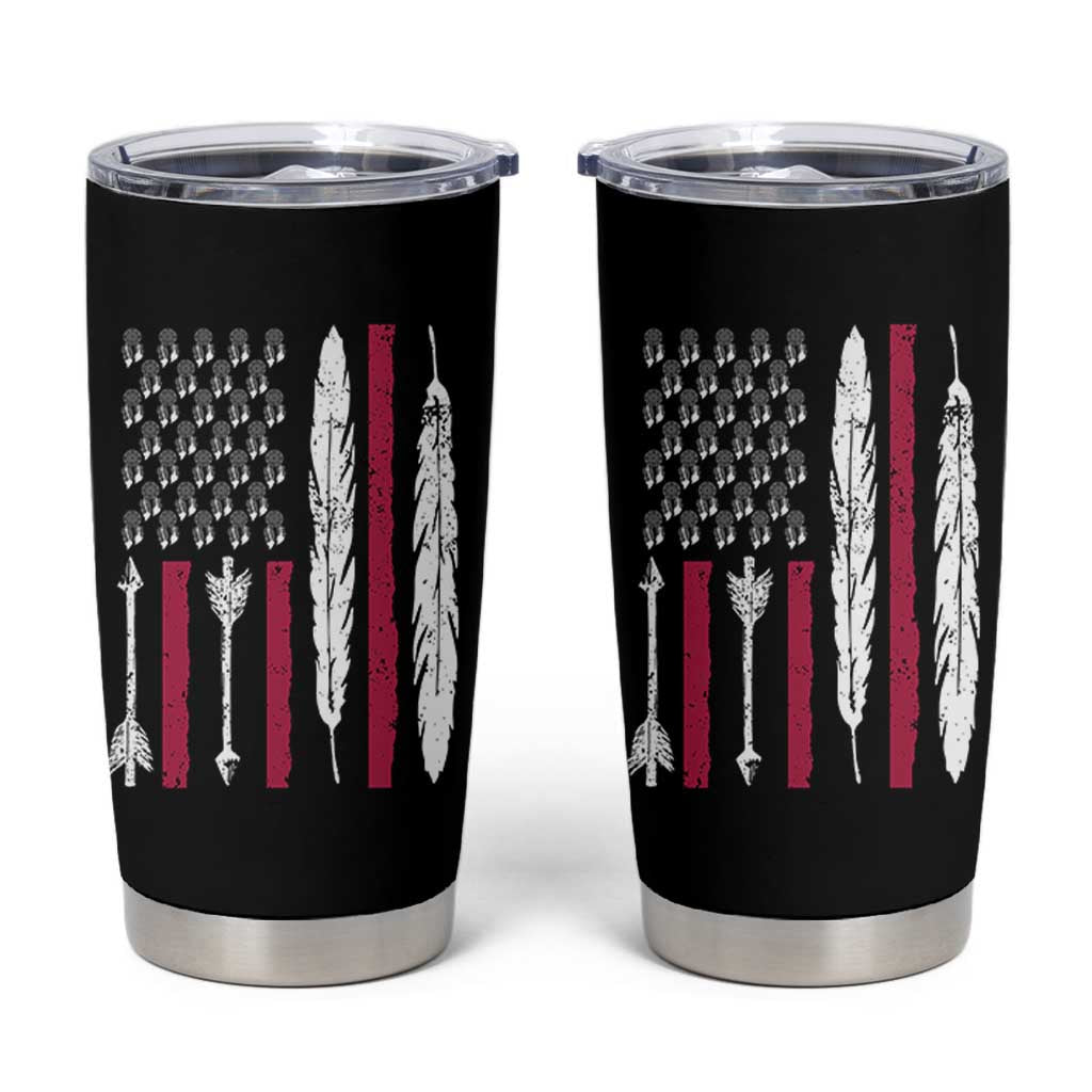 Vintage Native American Flag Tumbler Cup Dreamcatcher And Feather Graphic