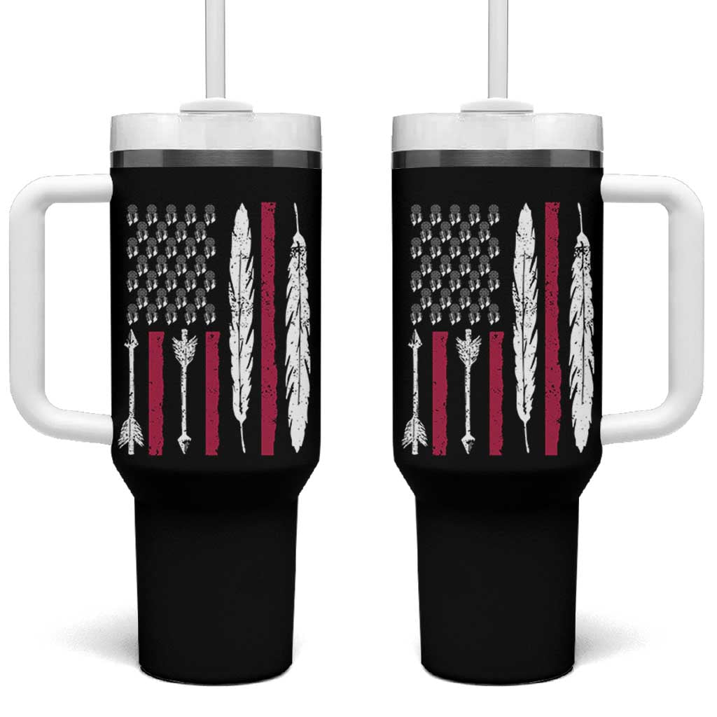 Vintage Native American Flag Tumbler With Handle Dreamcatcher And Feather Graphic