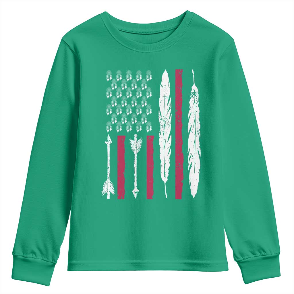 Vintage Native American Flag Youth Sweatshirt Dreamcatcher And Feather Graphic
