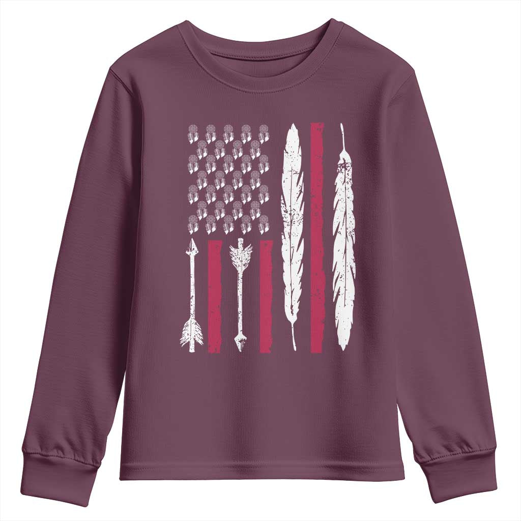 Vintage Native American Flag Youth Sweatshirt Dreamcatcher And Feather Graphic