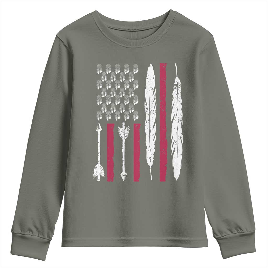 Vintage Native American Flag Youth Sweatshirt Dreamcatcher And Feather Graphic