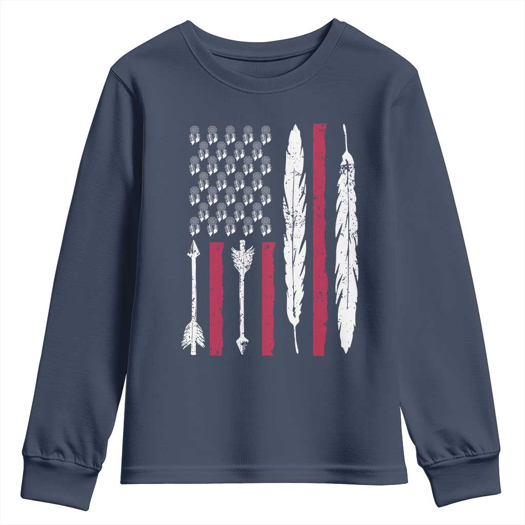 Vintage Native American Flag Youth Sweatshirt Dreamcatcher And Feather Graphic