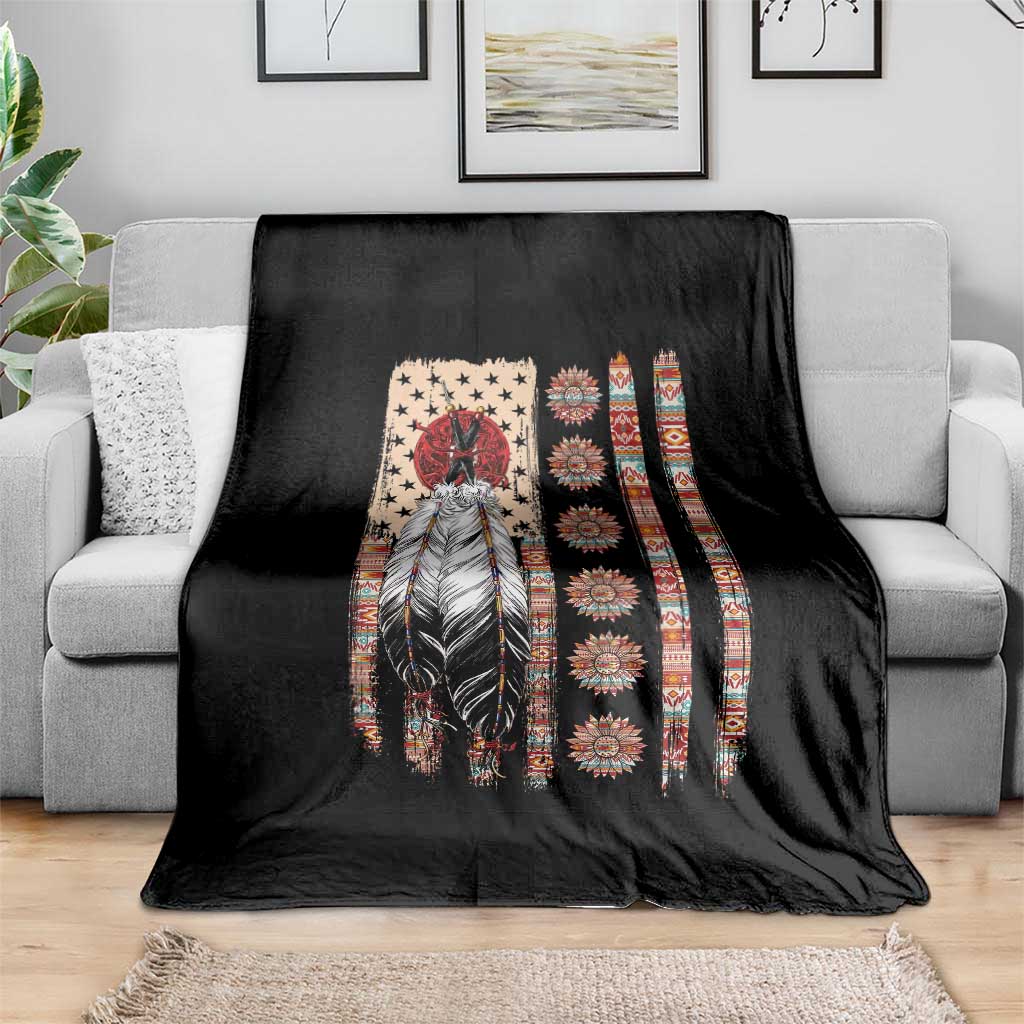 Proud Native American Flag Throw Blanket Tribal Sunflower Indigenous Peoples Day Gift