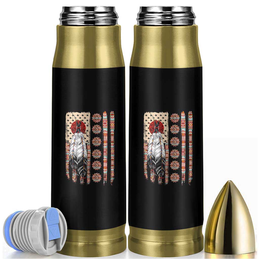 Proud Native American Flag Bullet Tumbler Tribal Sunflower Indigenous Peoples Day Gift