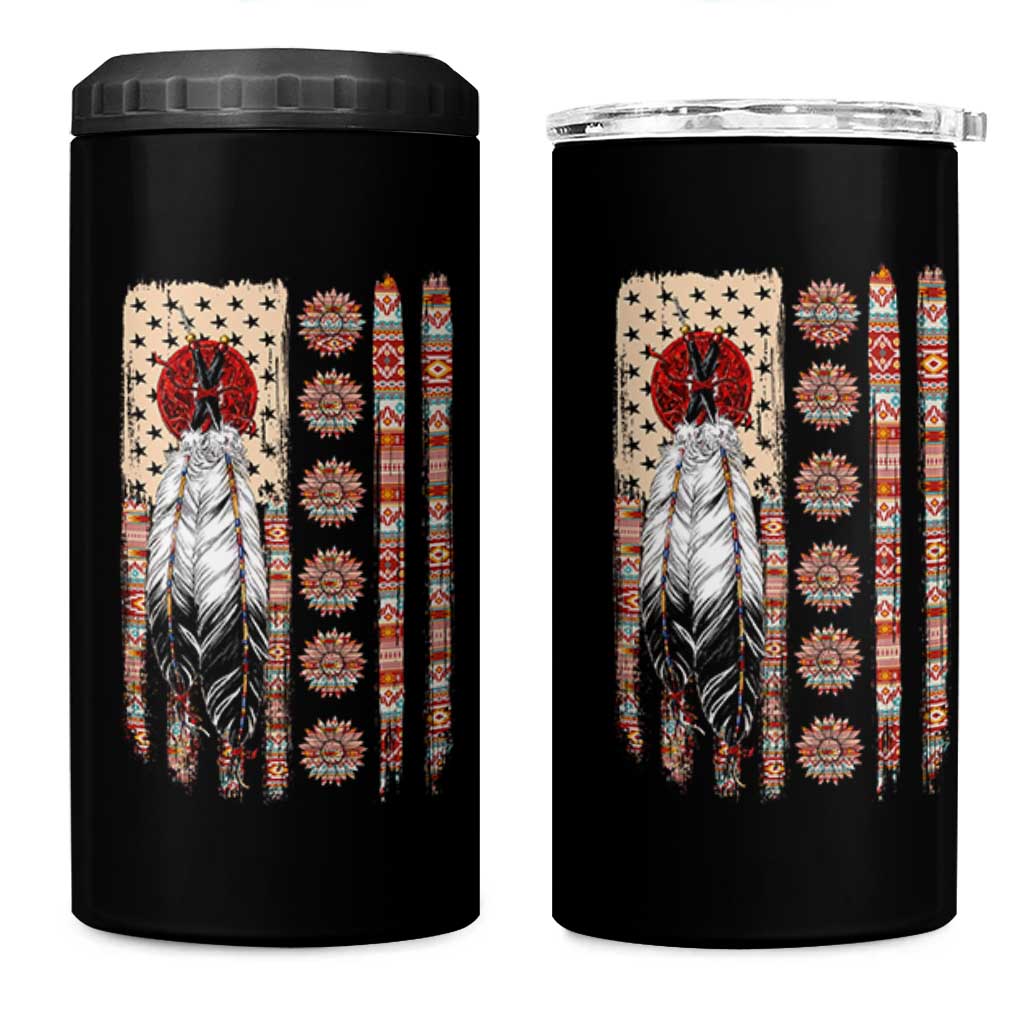 Proud Native American Flag 4 in 1 Can Cooler Tumbler Tribal Sunflower Indigenous Peoples Day Gift