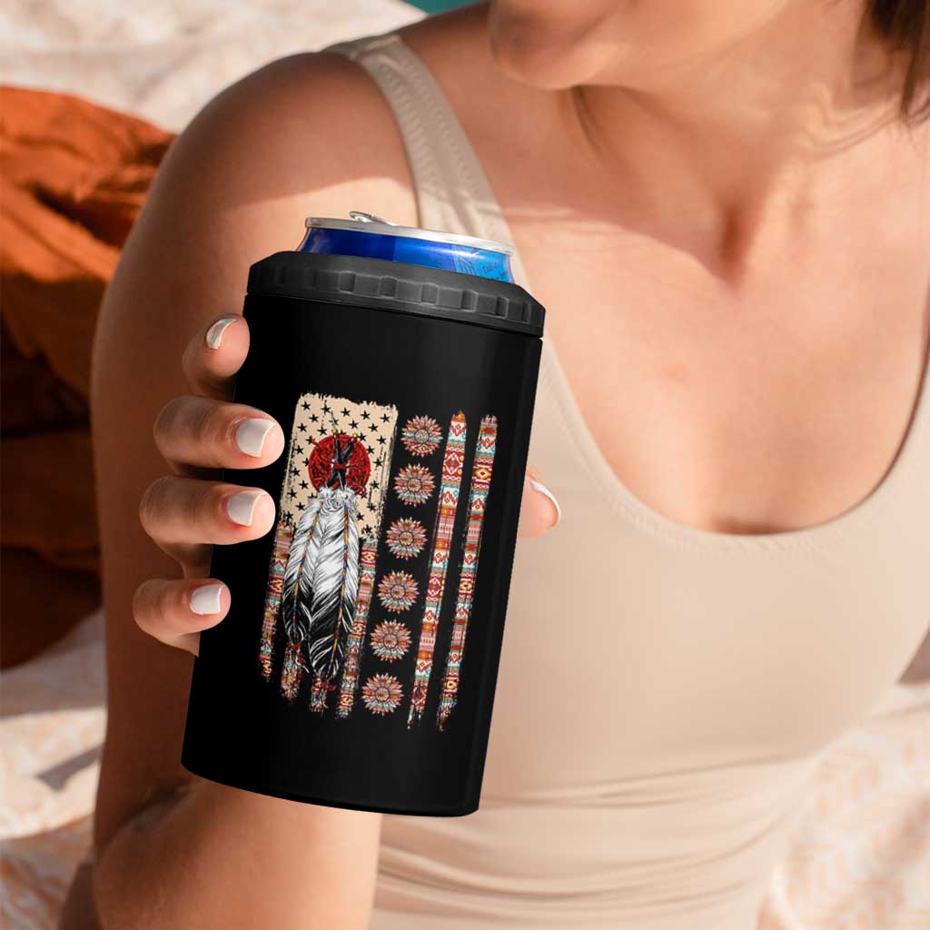 Proud Native American Flag 4 in 1 Can Cooler Tumbler Tribal Sunflower Indigenous Peoples Day Gift