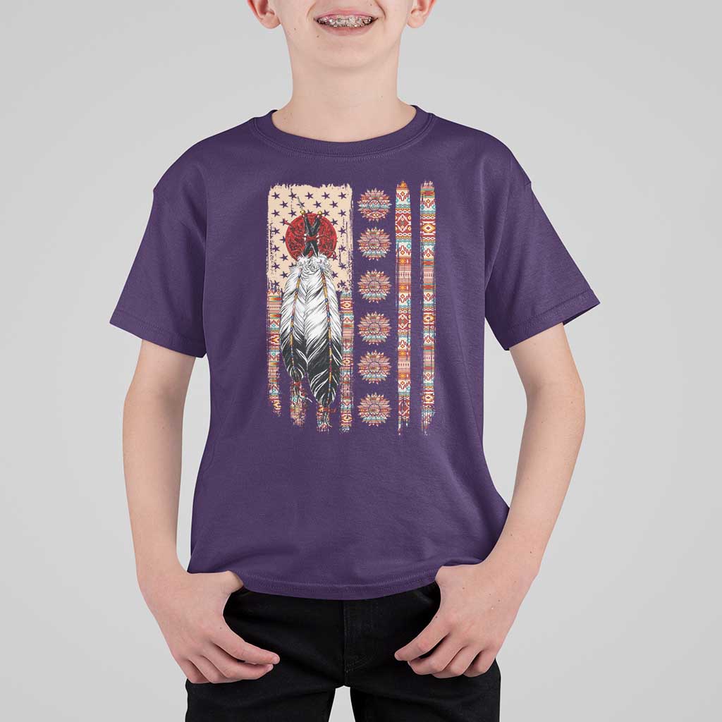 Proud Native American Flag T Shirt For Kid Tribal Sunflower Indigenous Peoples Day Gift