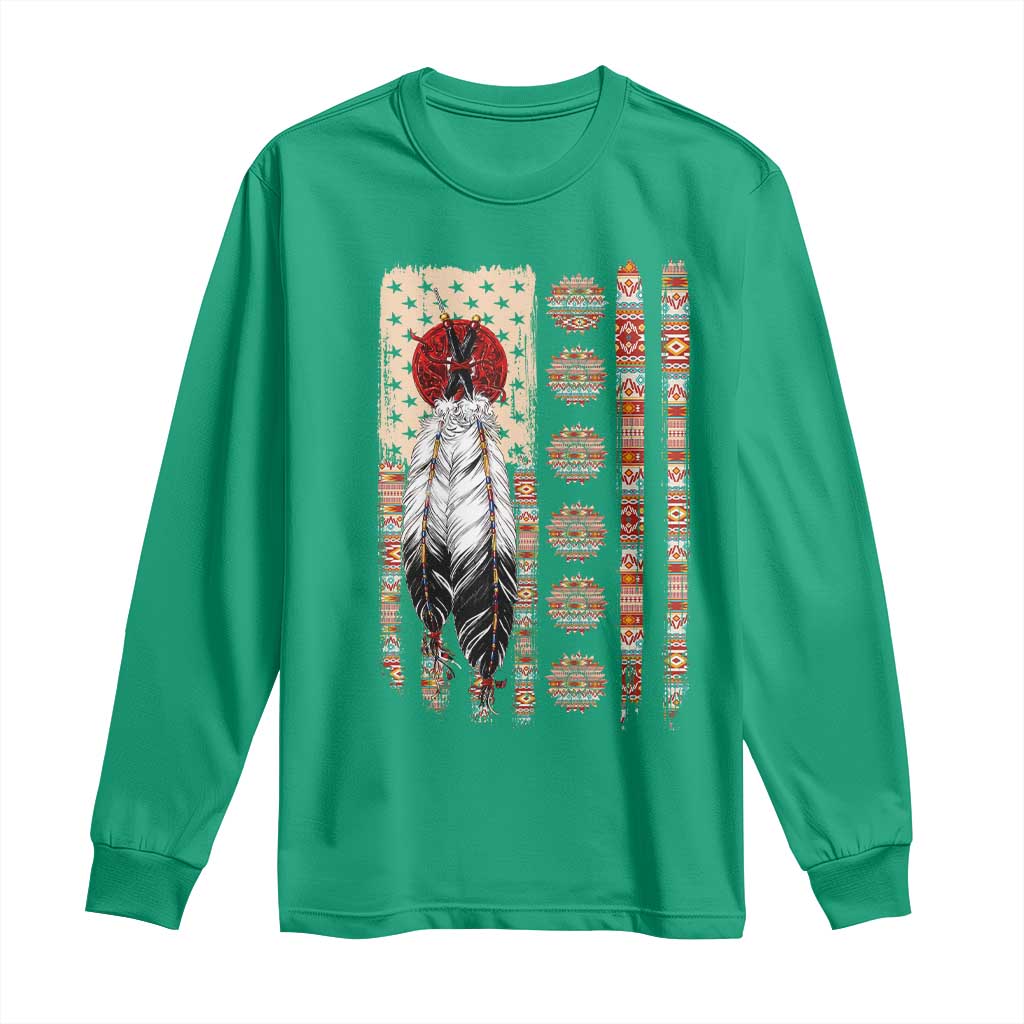 Proud Native American Flag Long Sleeve Shirt Tribal Sunflower Indigenous Peoples Day Gift