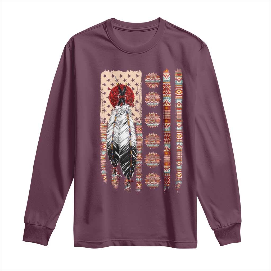 Proud Native American Flag Long Sleeve Shirt Tribal Sunflower Indigenous Peoples Day Gift