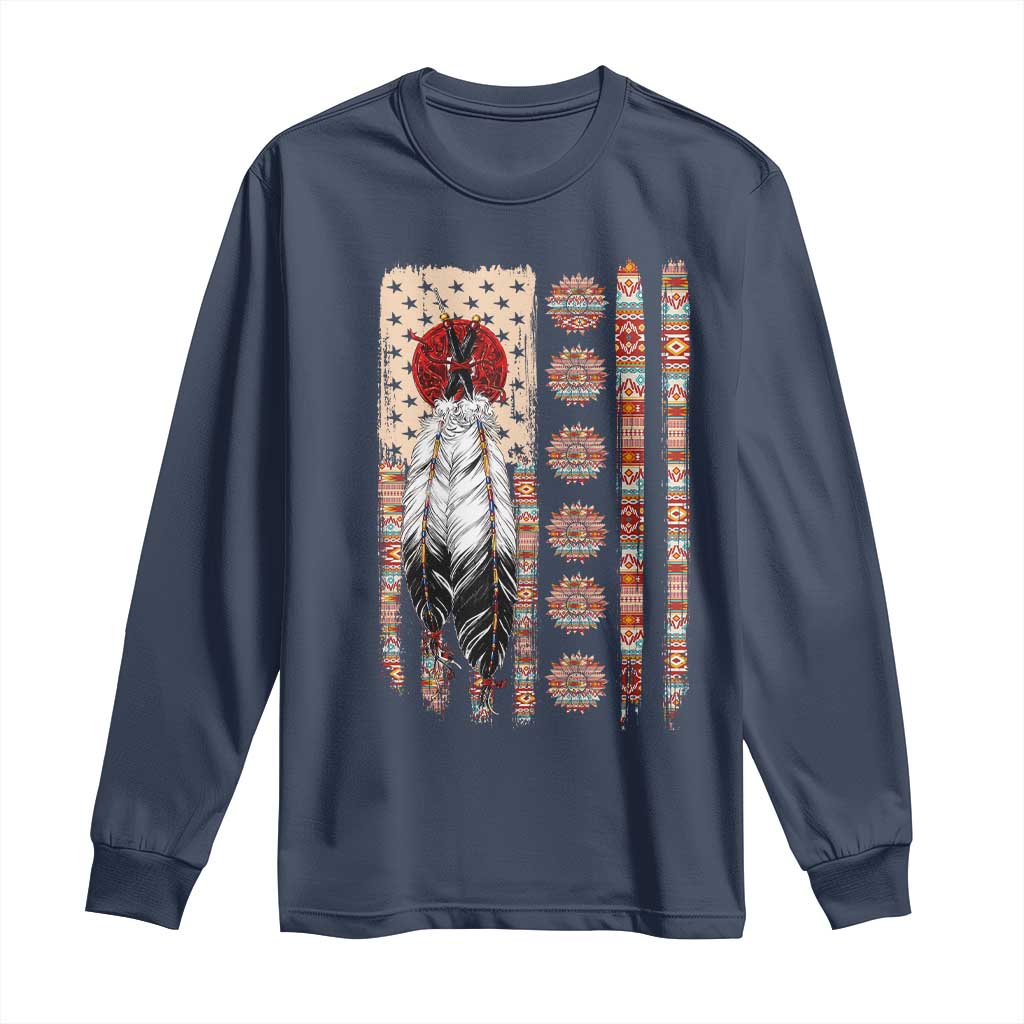 Proud Native American Flag Long Sleeve Shirt Tribal Sunflower Indigenous Peoples Day Gift