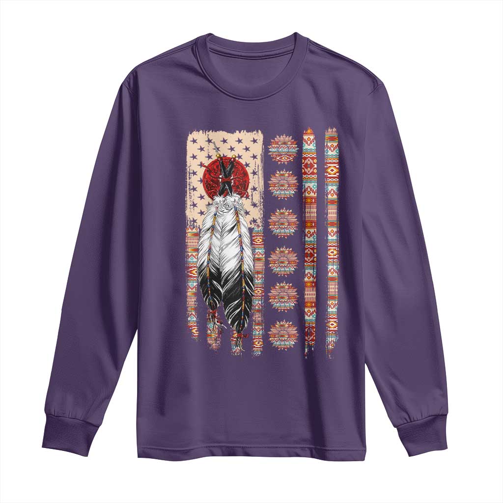 Proud Native American Flag Long Sleeve Shirt Tribal Sunflower Indigenous Peoples Day Gift
